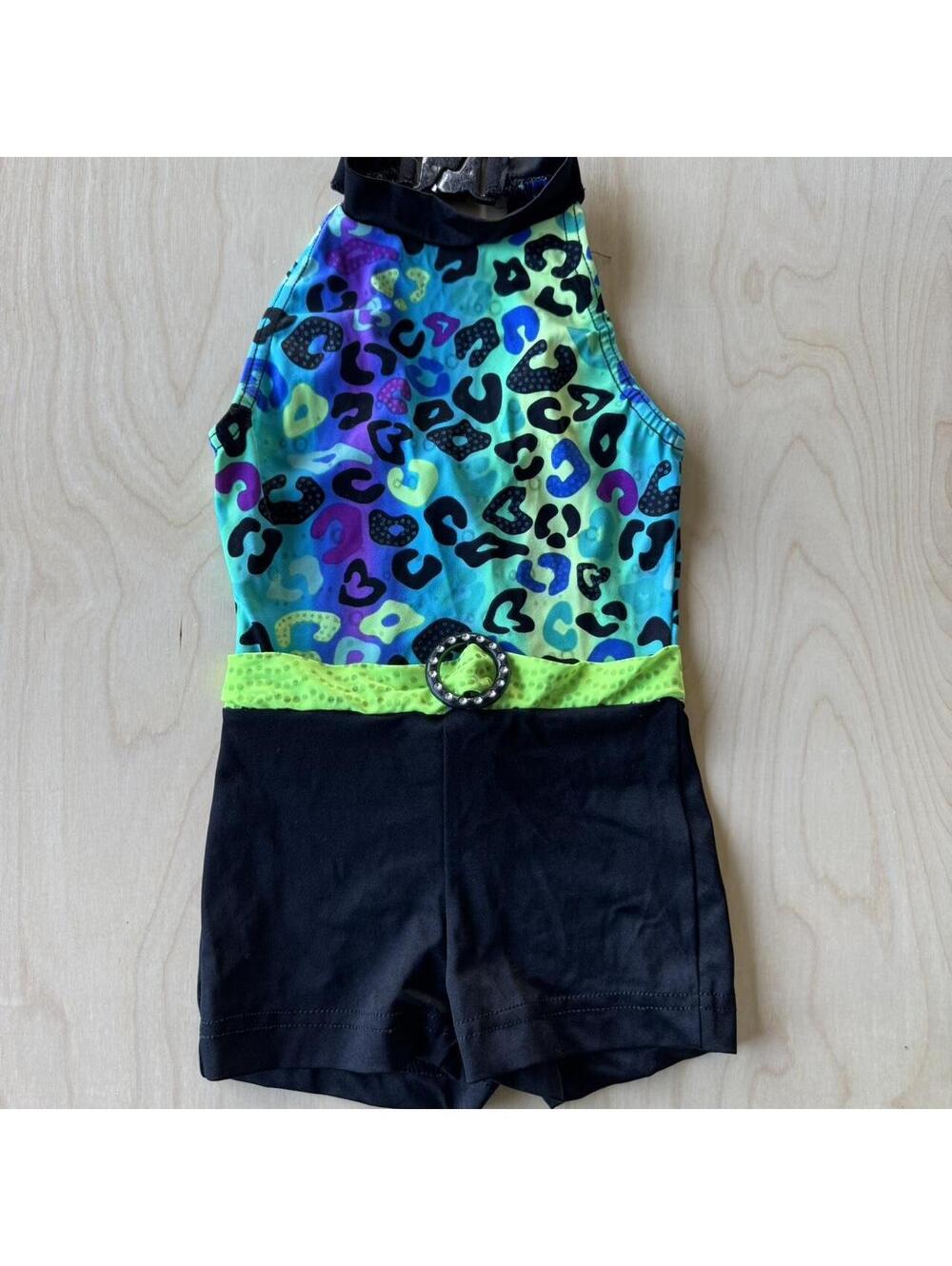 Y2K style Multi-colored leopard print swimsuit with heart shapes